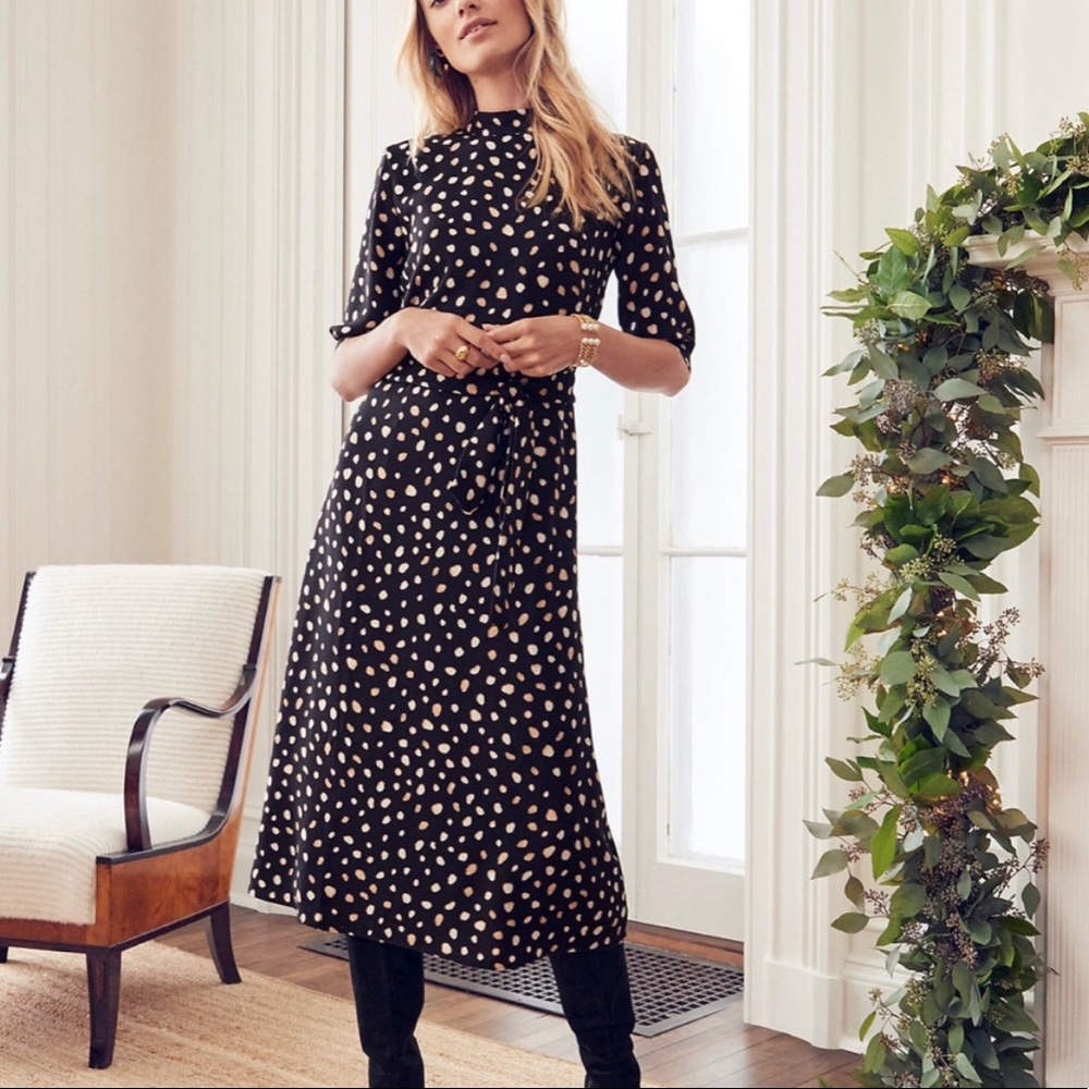 Spotted Mock Neck Midi Dress